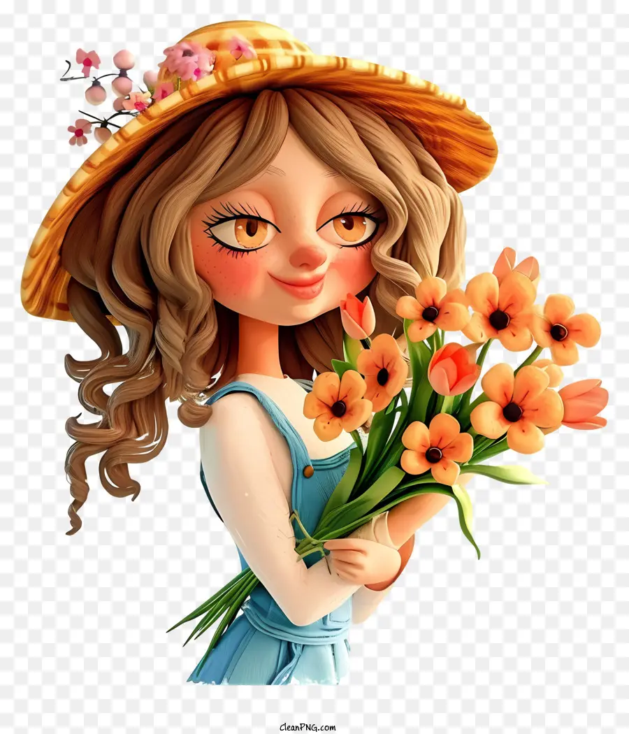 Dessin Animé 3d Femme Et Fleurs，Fleurs PNG