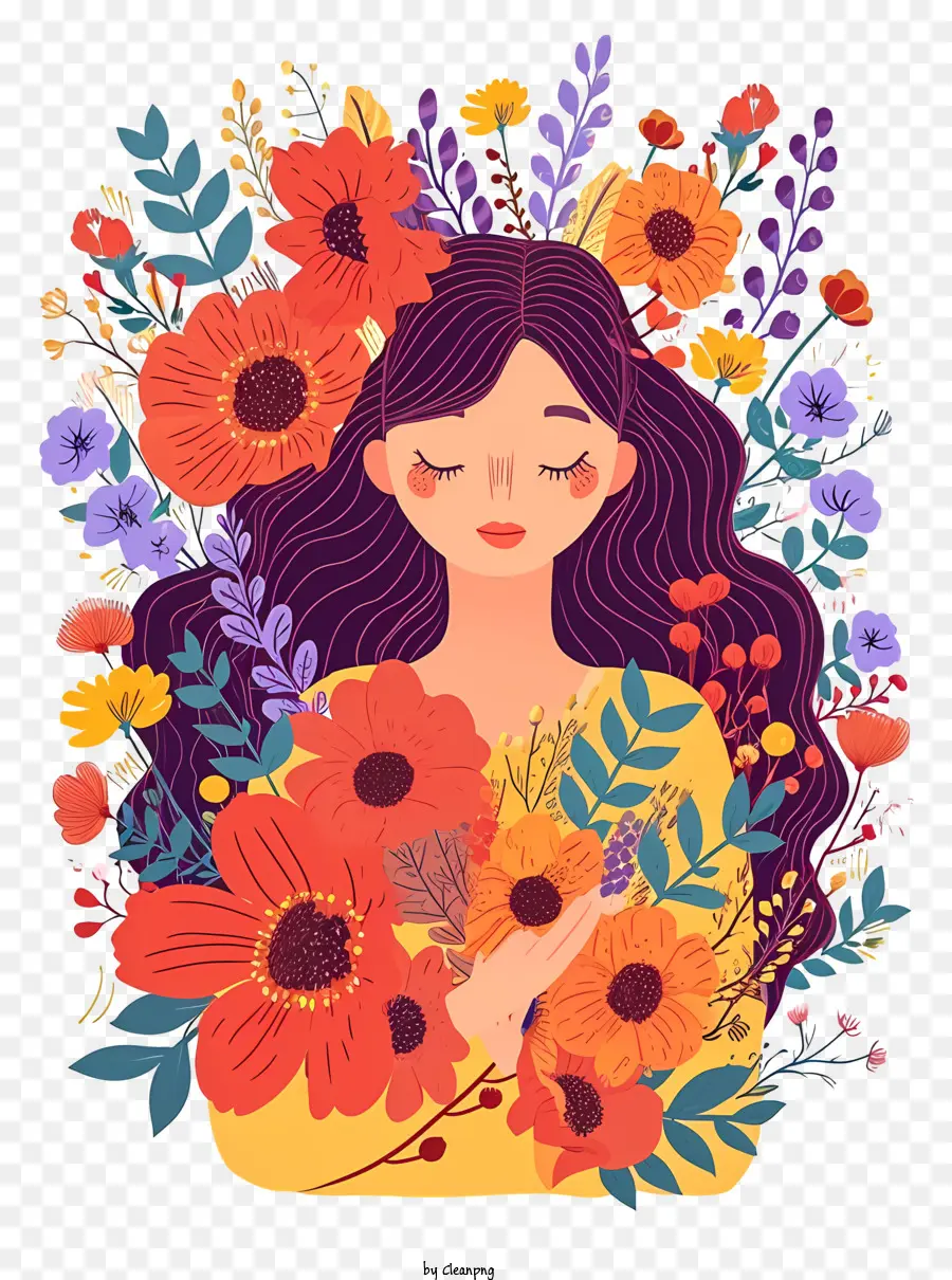 Femme Plate Et Fleurs，Femme Aux Fleurs PNG