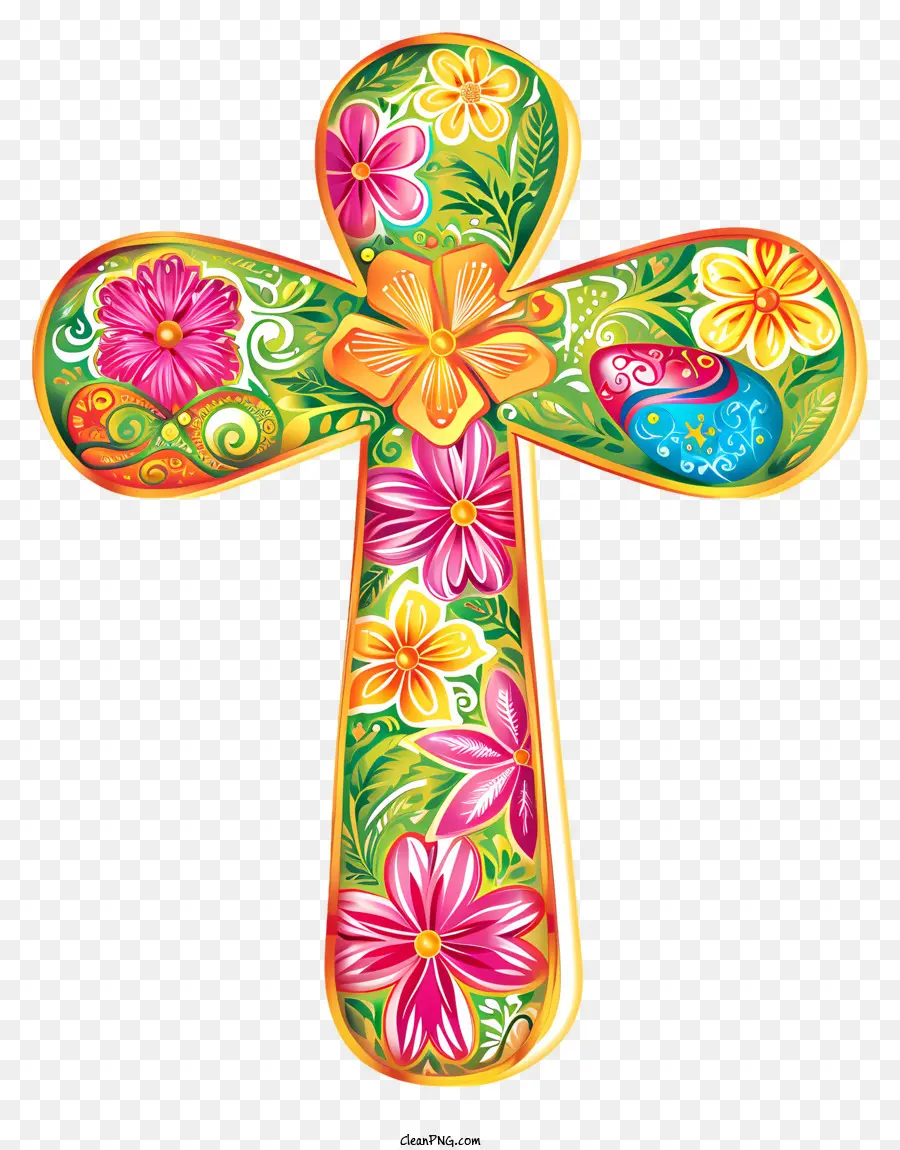 Joyeuses Pâques Croix，Croix Florale PNG