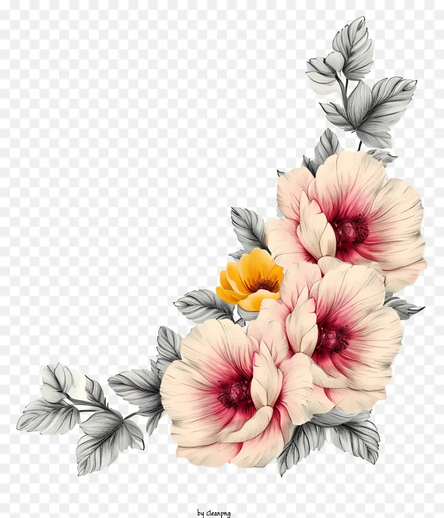 Bordure De Fleur De Style Croquis，Arrangement Floral PNG