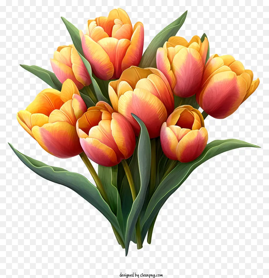 Sketch Style Tulips Bouquet，Orange Tulipes PNG