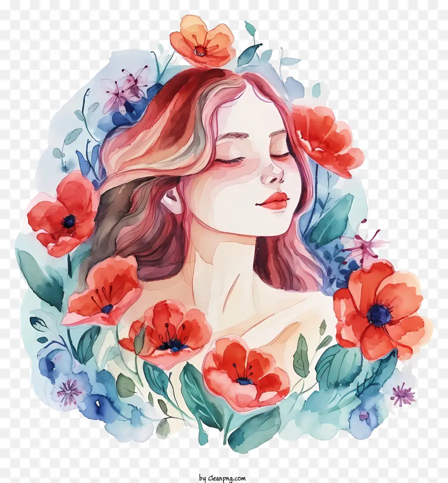 Femme Aquarelle Et Fleurs，Femme Aux Fleurs PNG