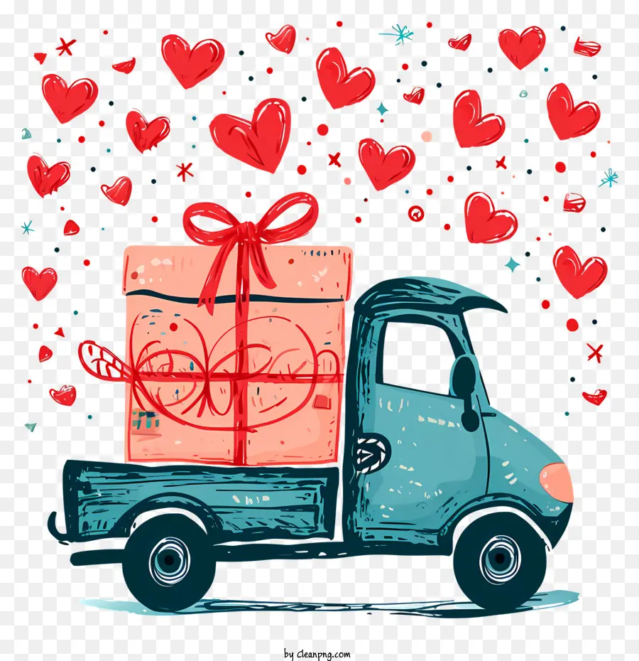 Livraison De Cadeaux De La Saint Valentin，Camion Bleu PNG