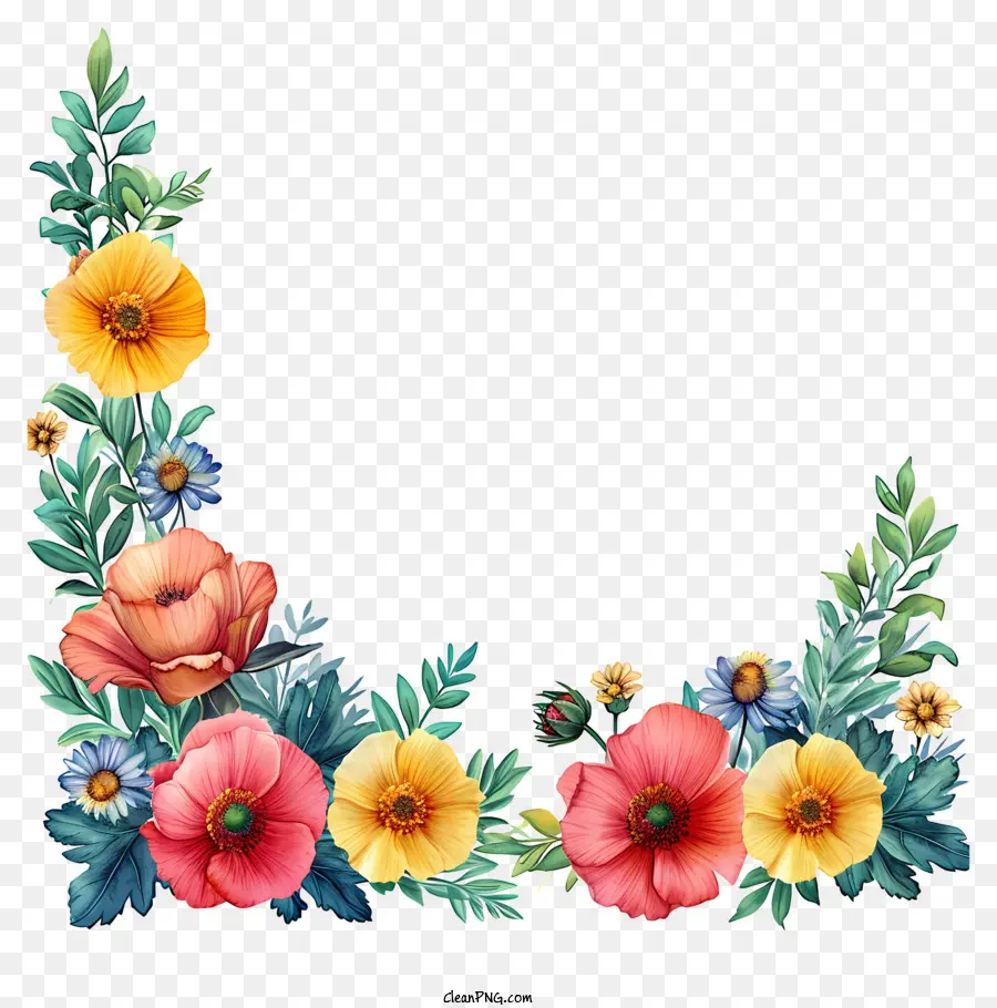 Bordure De Fleur De Style Croquis，Floral Frontière PNG