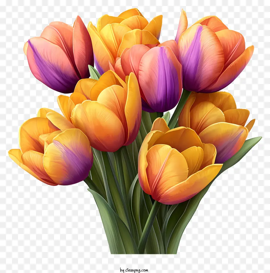 Sketch Style Tulips Bouquet，1 Tulipes Orange PNG