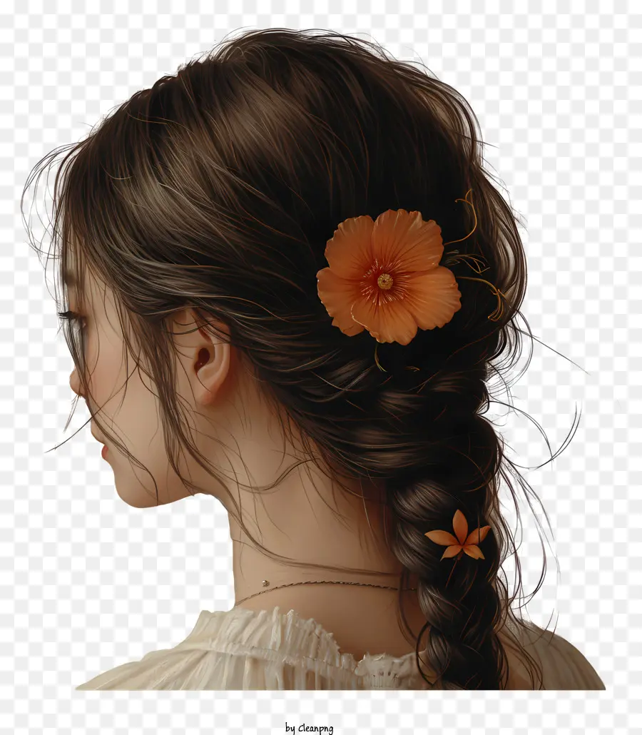 Cheveux Tressés，Femme Avec Fleur PNG