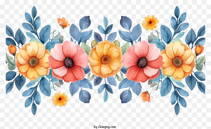 Bordure De Fleurs à L'aquarelle，Noir Et Blanc Peinture PNG