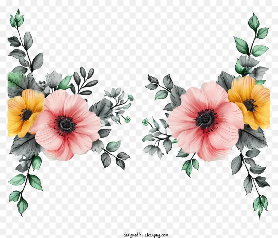 Bordure De Fleur De Style Croquis，Illustration Florale PNG