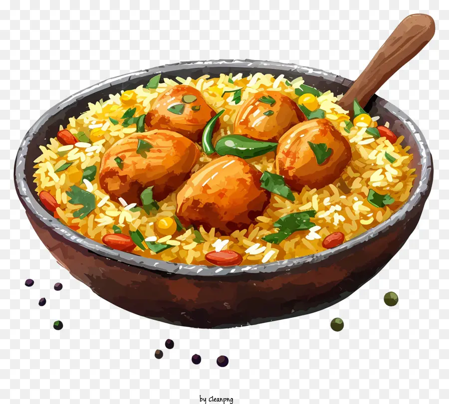 Aquarelle Poulet Biryani，Riz Frit PNG