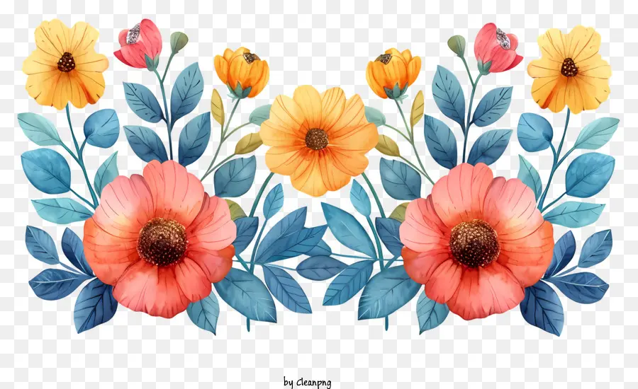 Bordure De Fleurs à L'aquarelle，Design Floral PNG