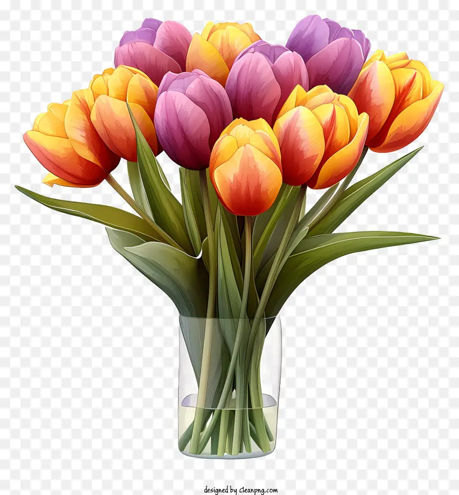 Bouquet De Tulipes Aquarelle，Vase De Tulipes PNG