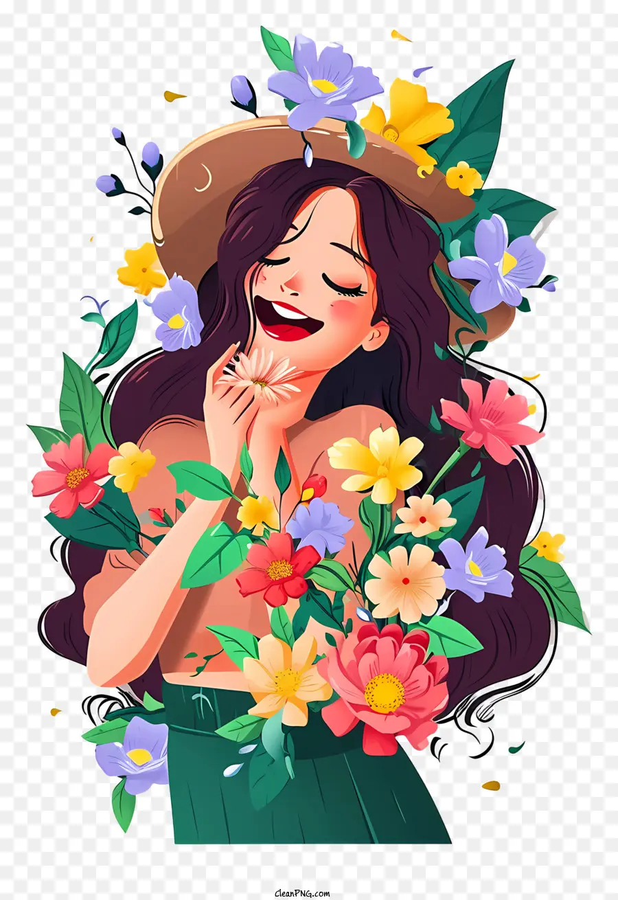 Journée De La Femme，Femme Avec Des Fleurs PNG