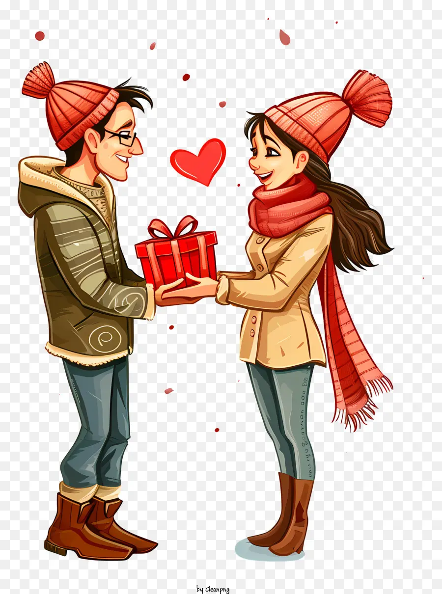 Livraison De Cadeaux De La Saint Valentin，Couple D'hiver PNG