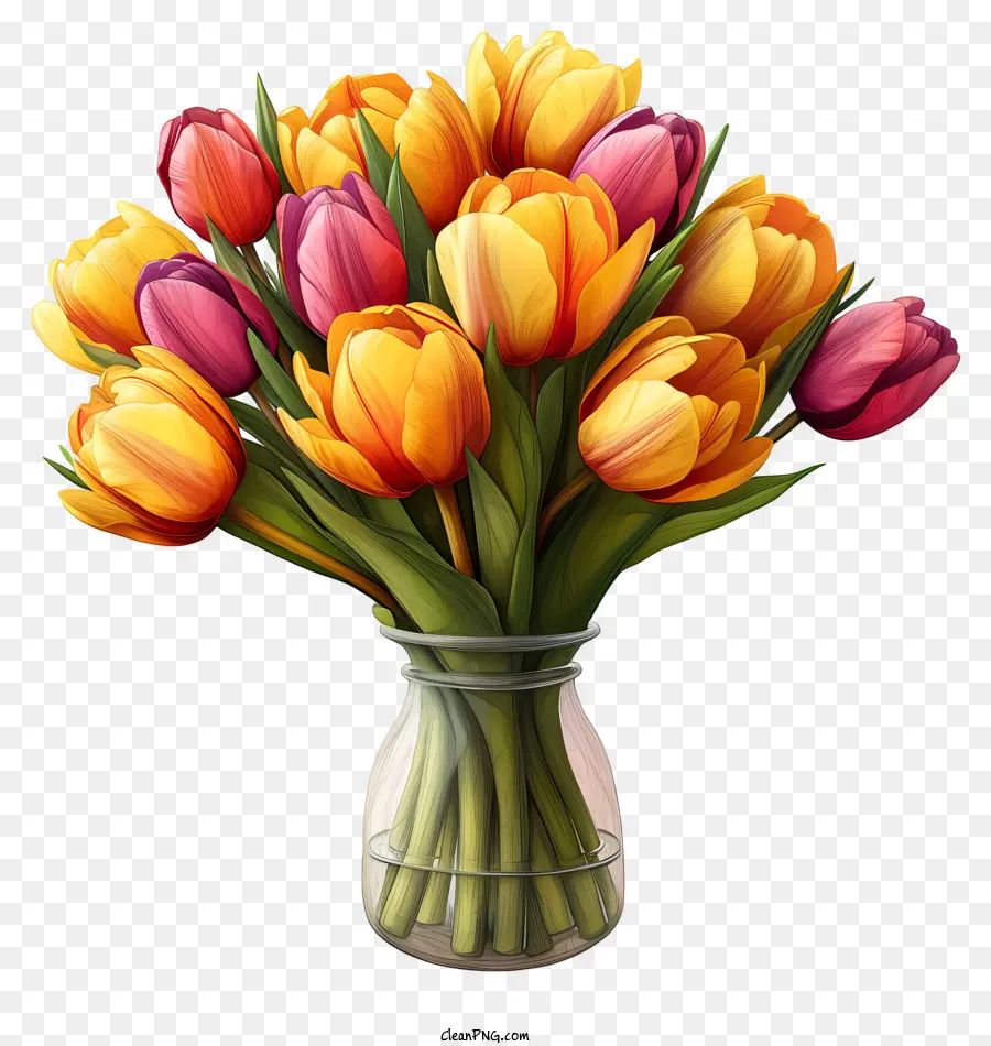 Sketch Style Tulips Bouquet，Vase De Tulipes PNG