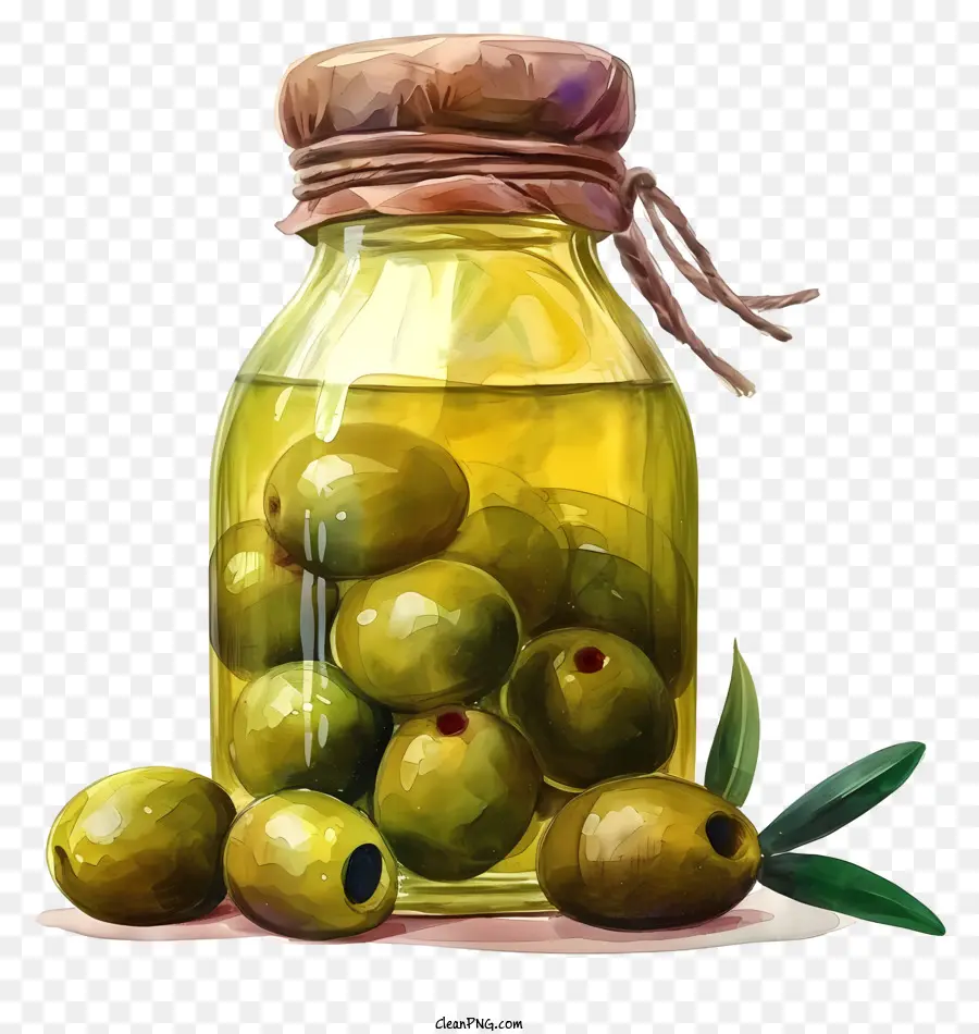 Sketch Style Olives Vertes En Pot，Peinture PNG