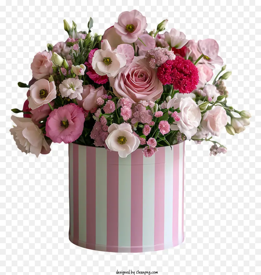 Art Des Fleurs De La Saint Valentin，Vase à Rayures Roses PNG