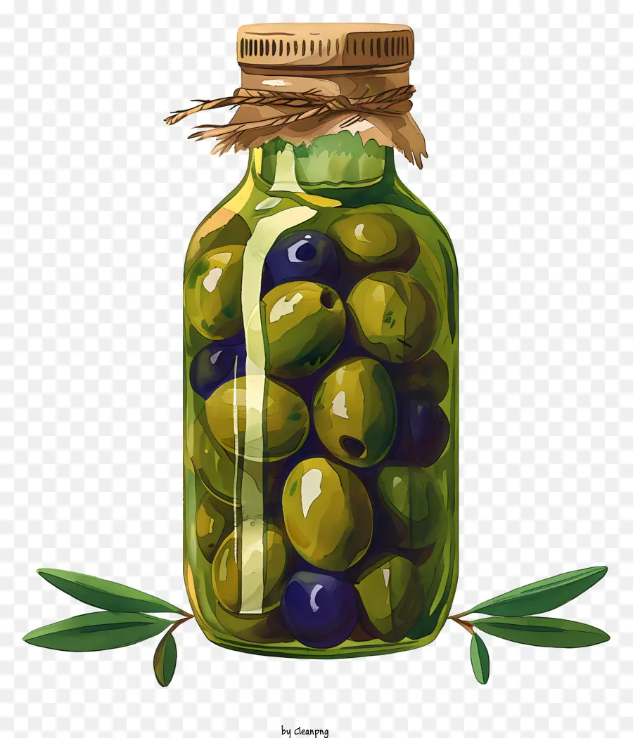 Olives Vertes Aquarelles Dans Le Pot，Olives Vertes PNG