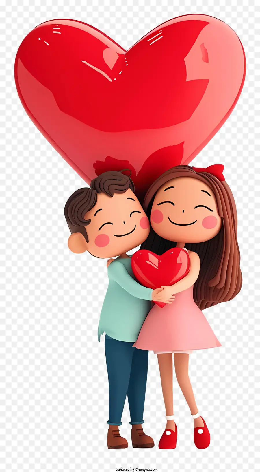 Cartoon People With Love Heart，Couple Embrassant PNG