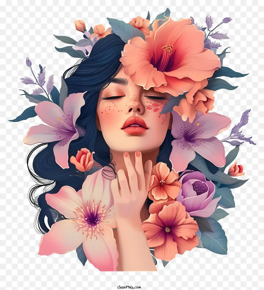 La Femme Et Les Fleurs，Belle Fille PNG