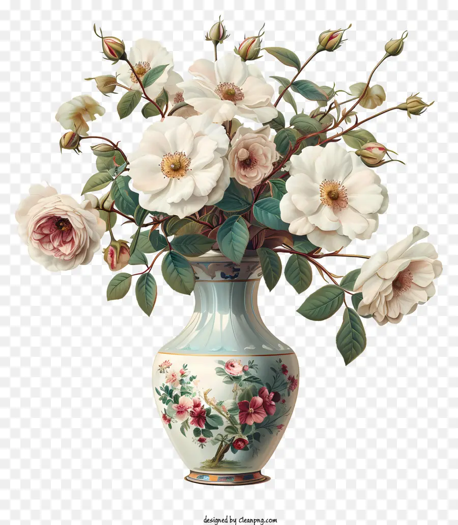 Chine Rose Flower，Vase PNG