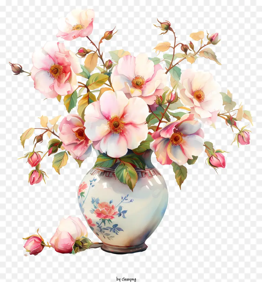 Chine Rose Flower，Vase PNG