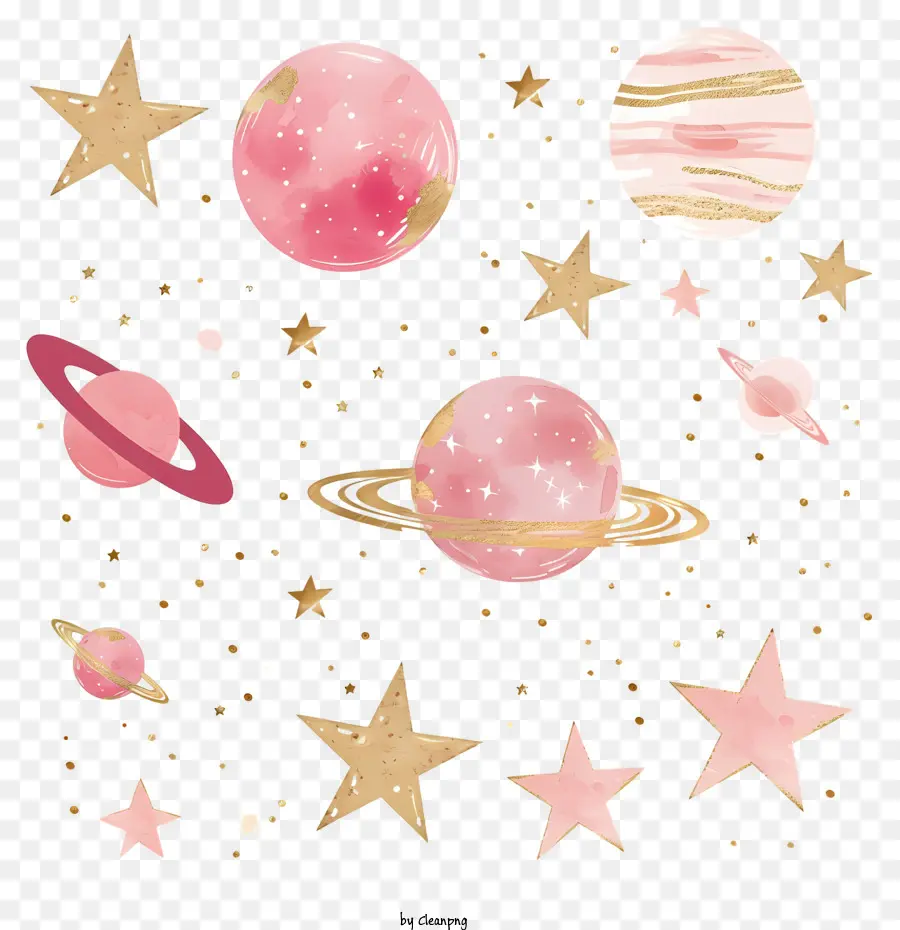 Galaxy Planète，Planète Rose Et Lune PNG