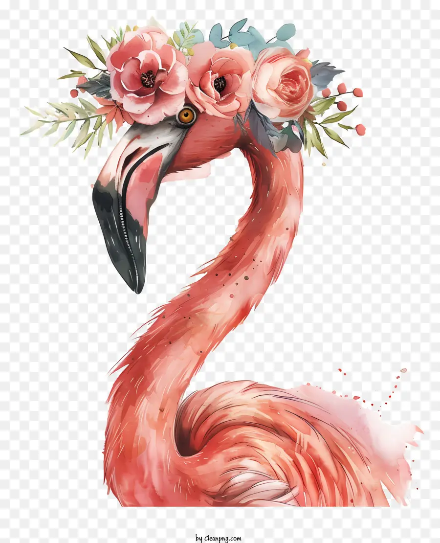 Flamingo Avec Couronne Florale，Peinture à L'aquarelle PNG