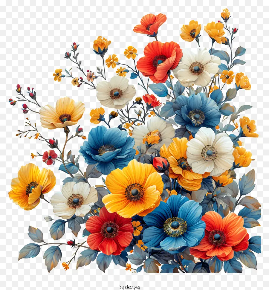 Fond De Motif Floral，Fleurs Colorées PNG