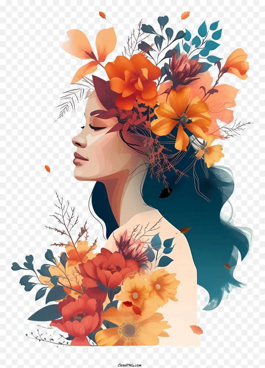 Design Graphique Audacieux Et Coloré，La Femme Et Les Fleurs PNG