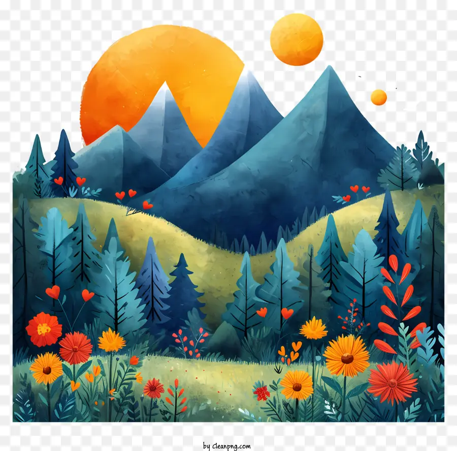 Montagnes De Dessin Animé，Paysage De Montagne PNG