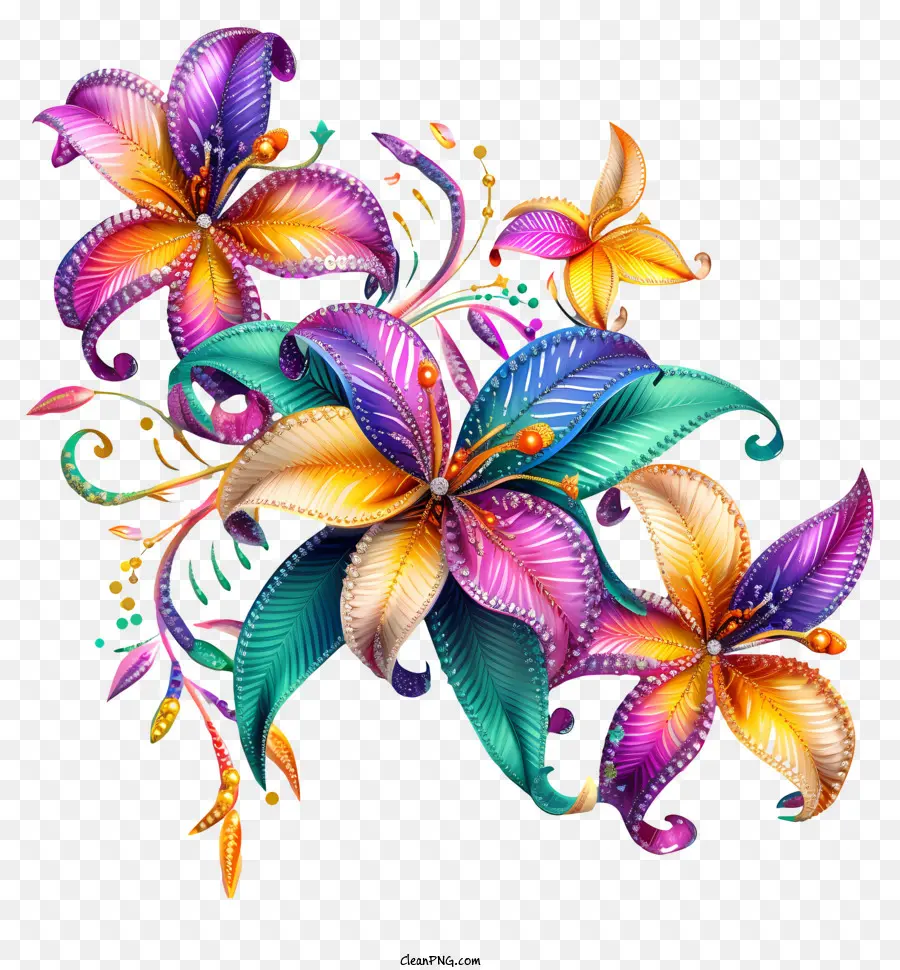 Art Floral Du Mardi Gras，Fleurs Colorées PNG