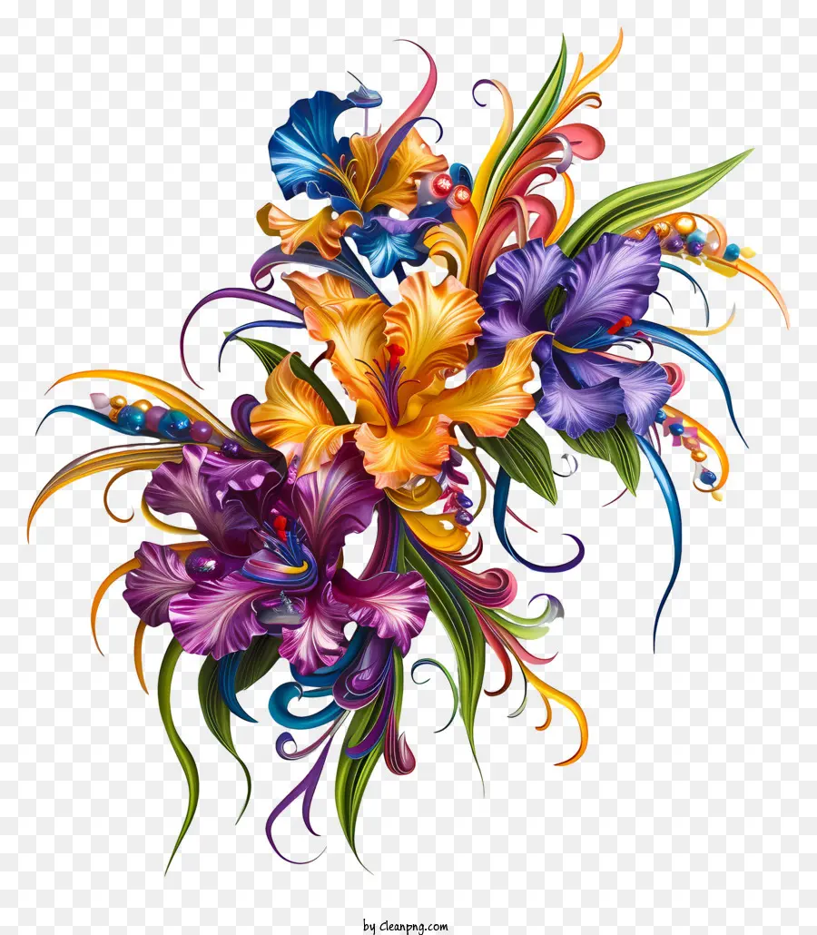 Fleurs De Mardi Gras，Coloré Bouquet De Fleurs PNG
