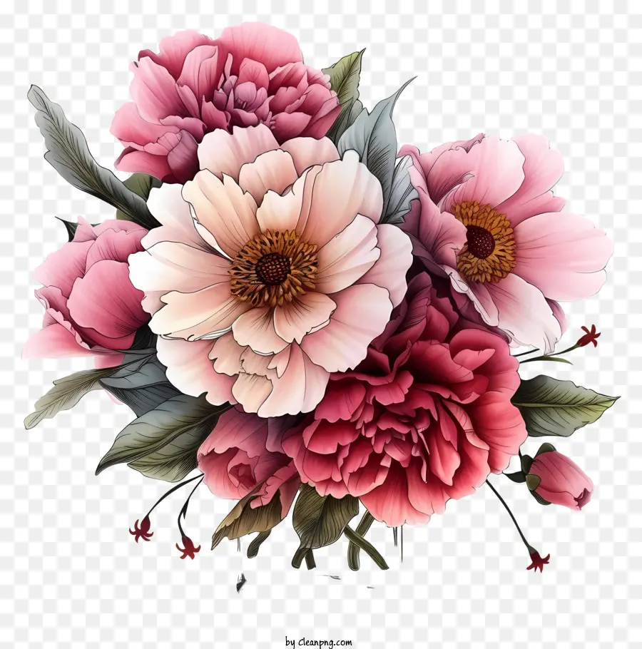 Arrangement Floral élégant Tiré à La Main，Image En Noir Et Blanc PNG