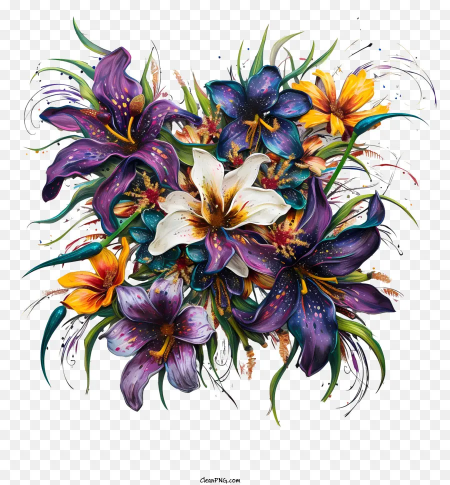 Fleurs De Mardi Gras，Peinture à L'aquarelle PNG