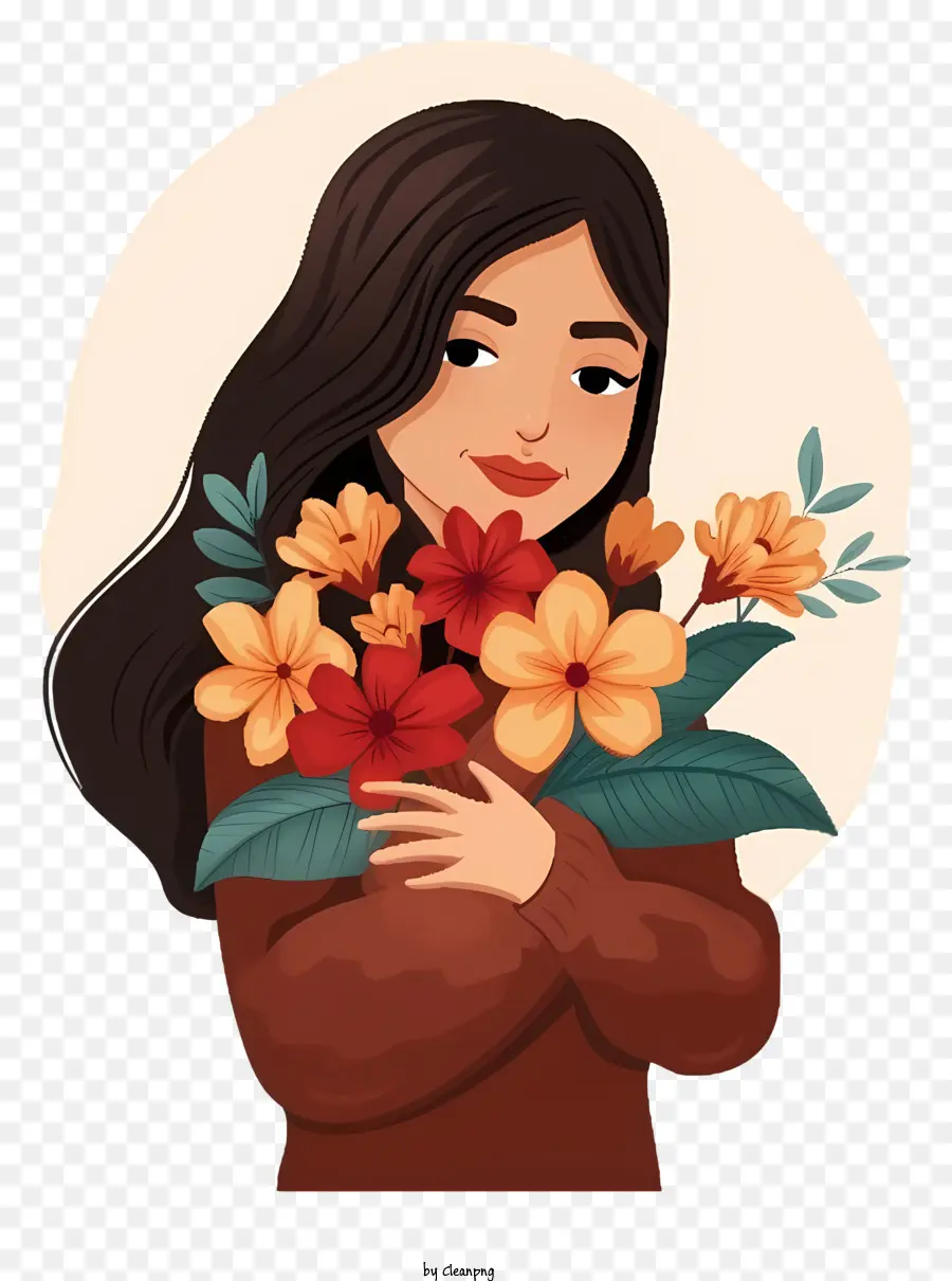 Emoji Femme Et Fleurs，Fille PNG