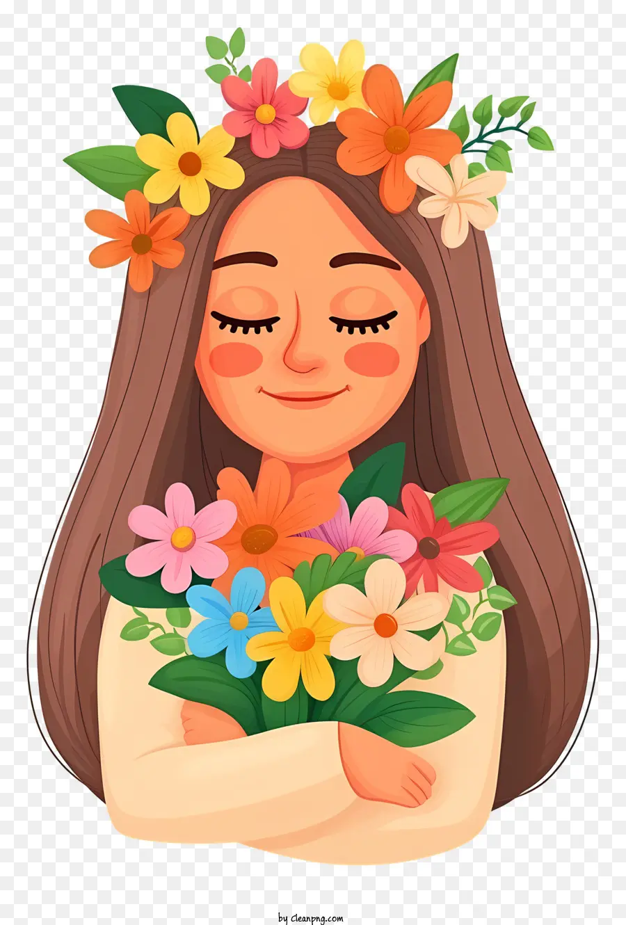 Emoji Femme Et Fleurs，Fille Avec Des Fleurs PNG