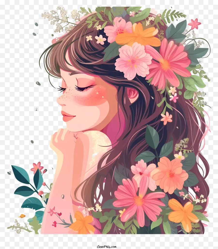 Conception De Personnage De Draw Vector，La Femme Et Les Fleurs PNG