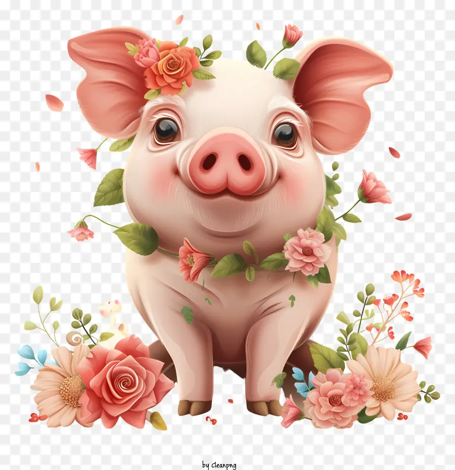 Jour De Porc，Pig Portant Une Couronne Florale PNG