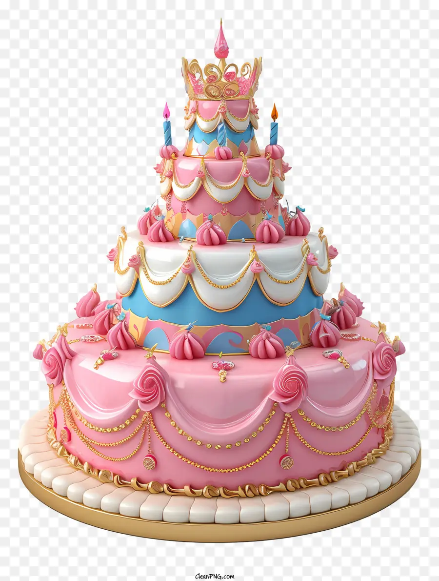 La Princesse Gâteau D'anniversaire，Gâteau Rose Et Bleu PNG