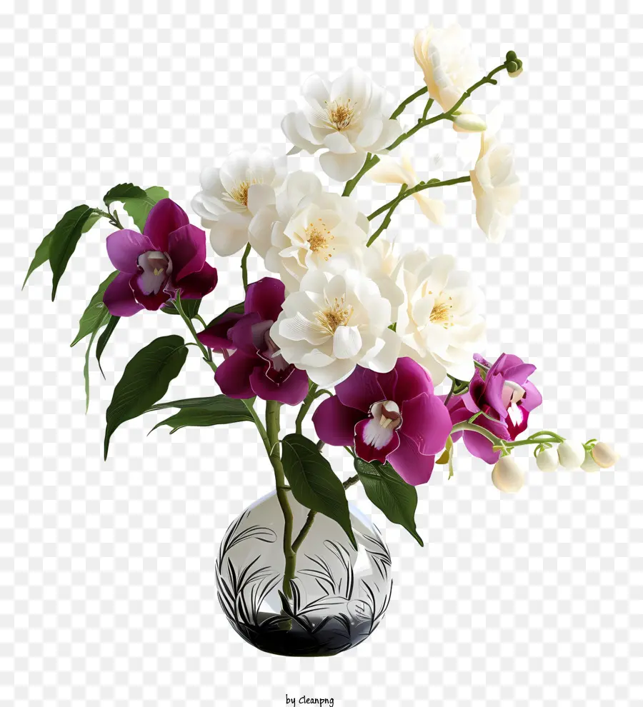 Arrangement Floral élégant Réaliste，Vase PNG