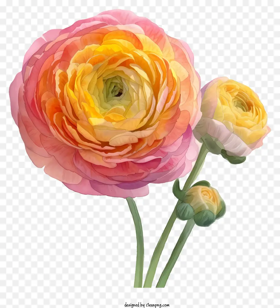 Fleur De Ranunculus élégant Aquarelle，Les Roses Roses PNG