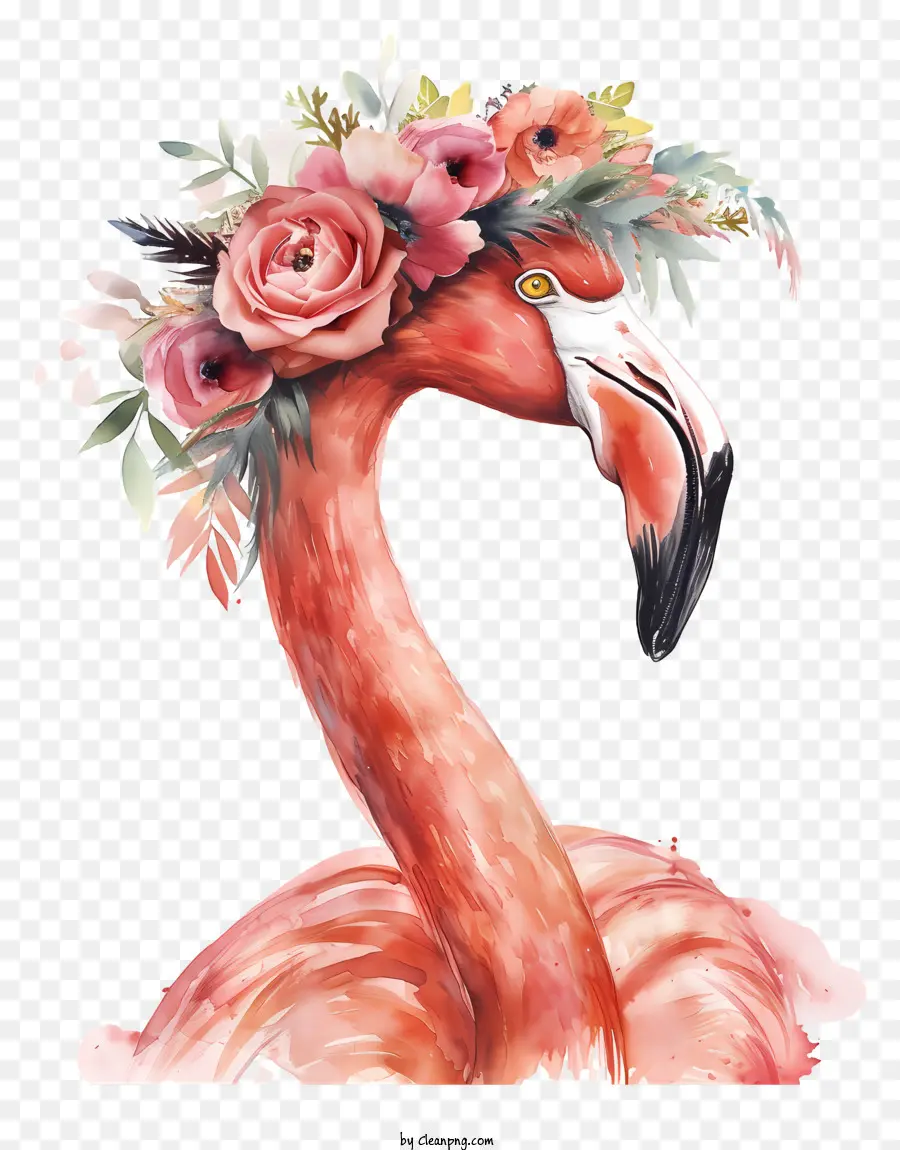 Flamingo Avec Couronne Florale，Flamingo PNG