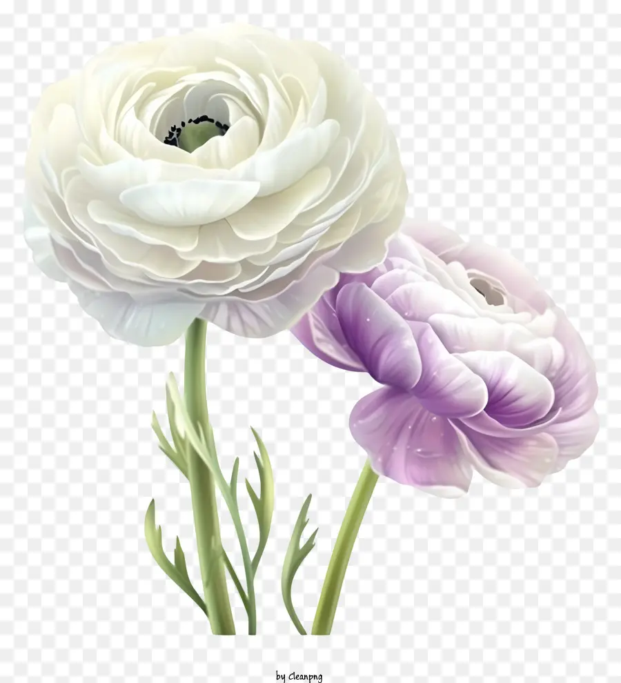 Elegant Ranunculus Flower Vector 3d，Fleurs Blanches PNG