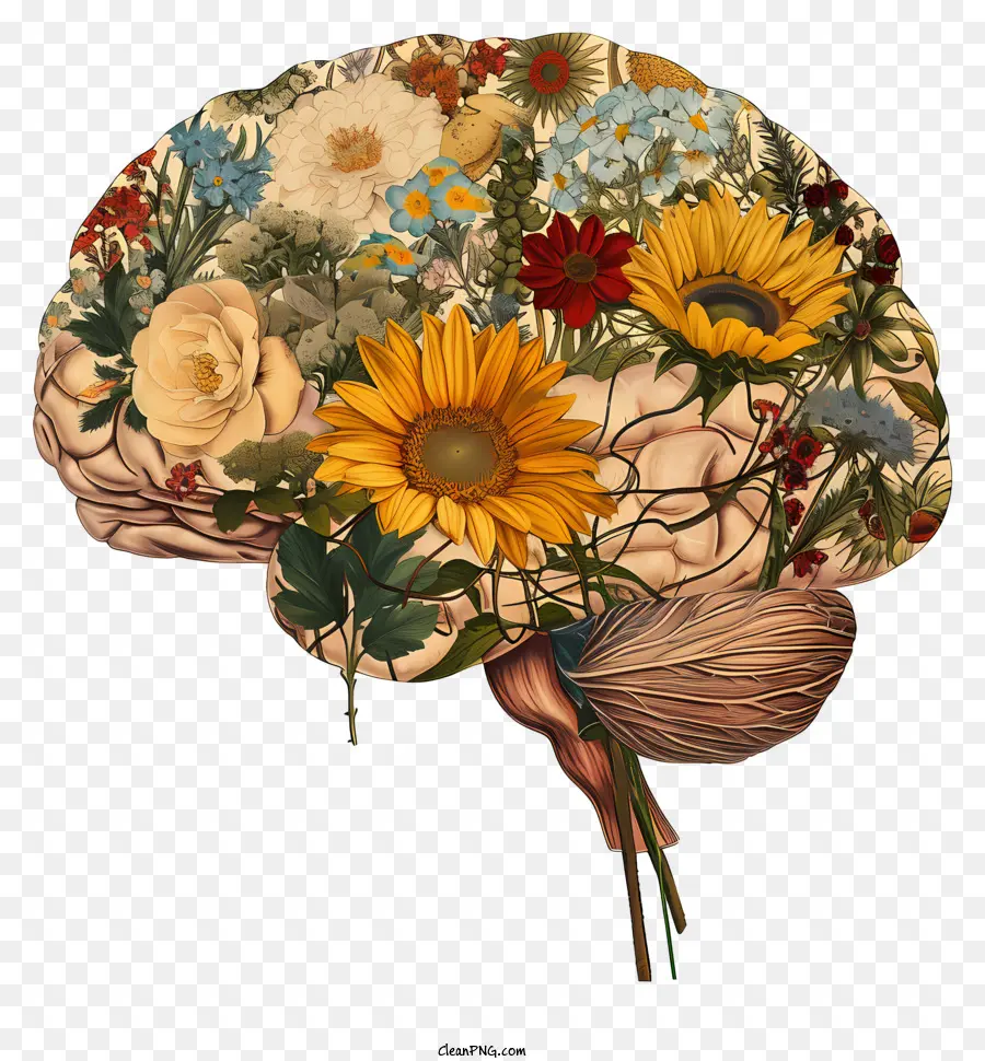 Le Cerveau De L'esprit，Art Du Cerveau Floral PNG