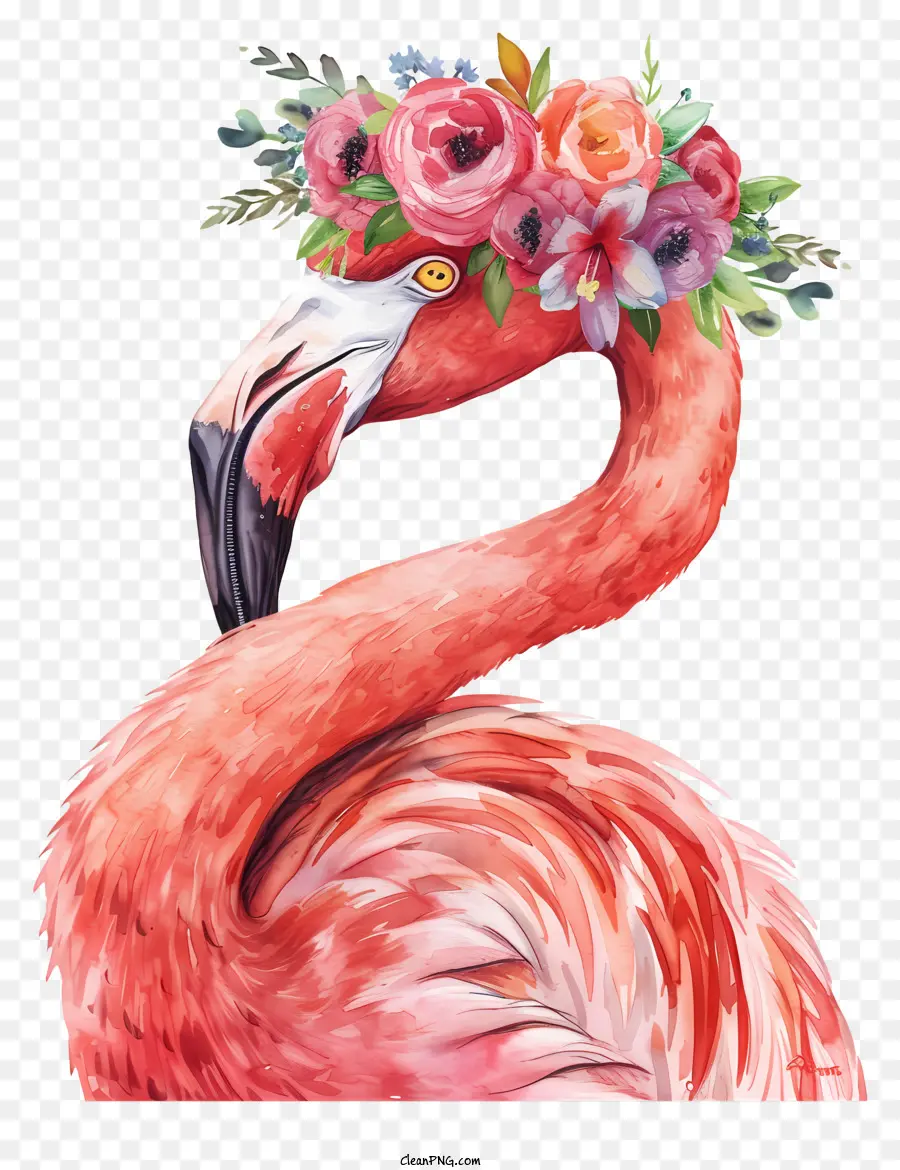 Flamingo Avec Couronne Florale，Flamant Rose PNG
