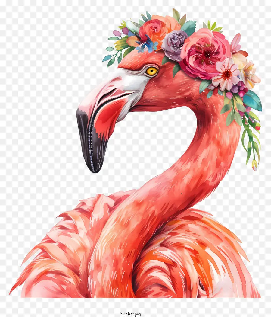 Flamingo Avec Couronne Florale，Flamant Rose PNG