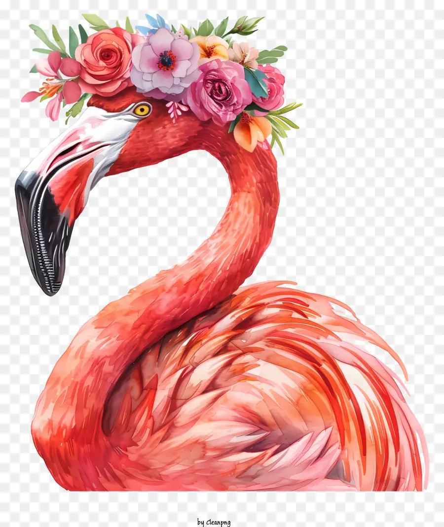 Flamingo Avec Couronne Florale，Flamant Rose PNG