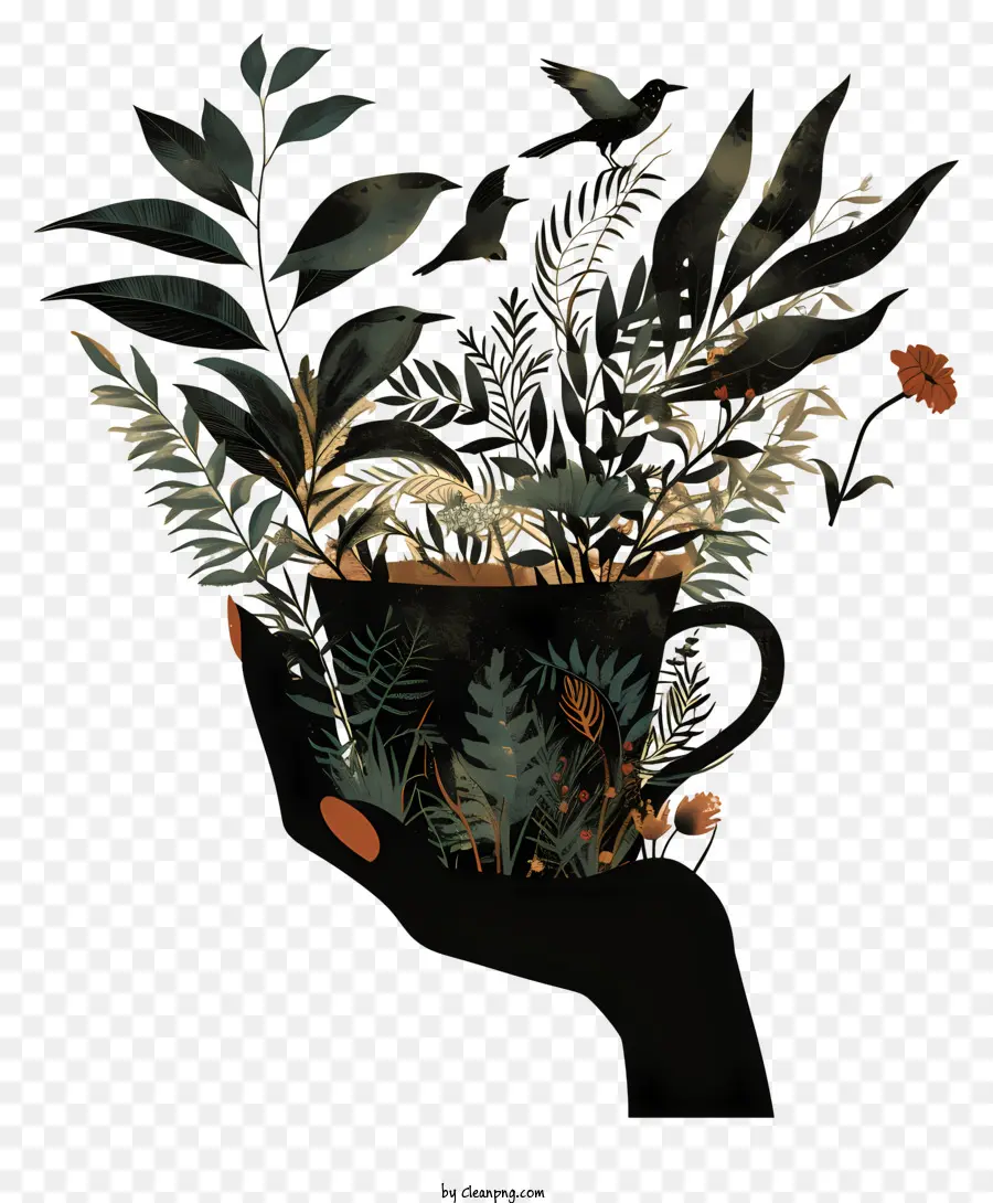Tasse Avec Des Fleurs，Tasse De Plantes PNG
