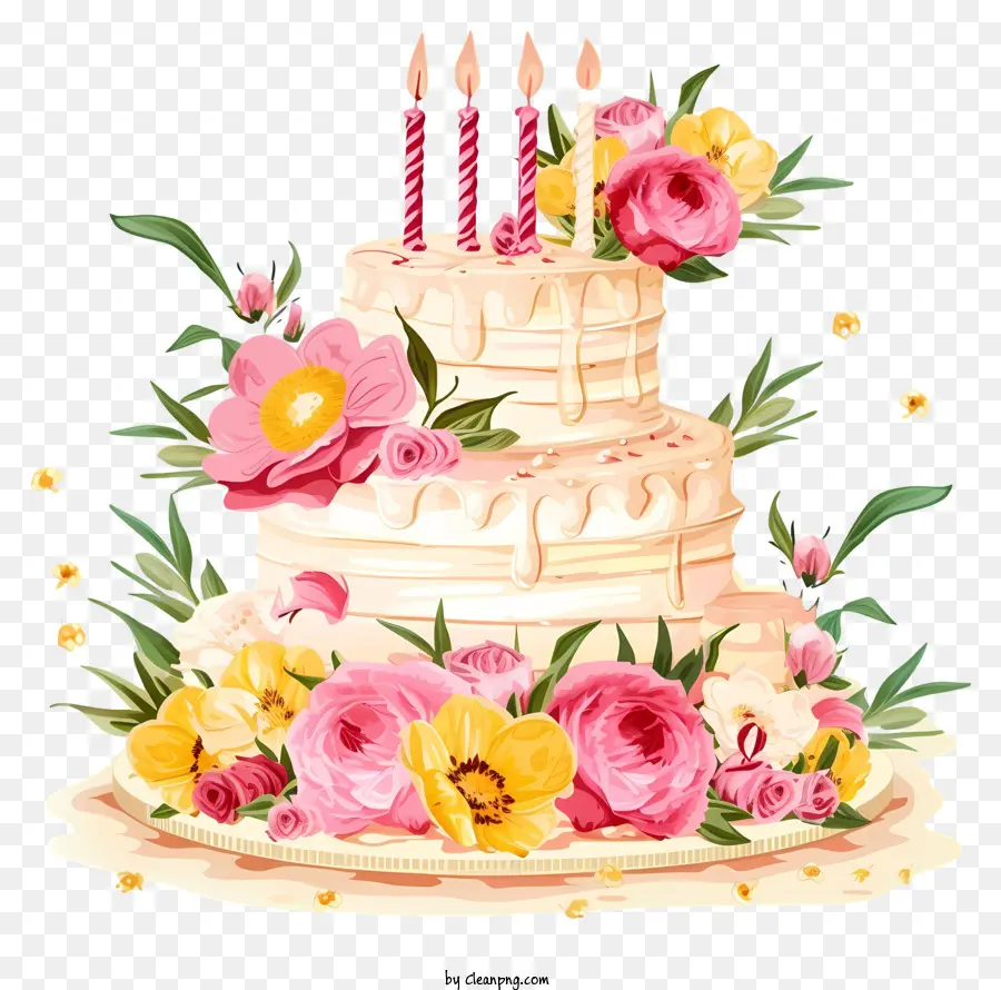 Gâteau D'anniversaire Et Conception De Vecteur De Vecteur De Fleurs，Gâteau De Mariage PNG