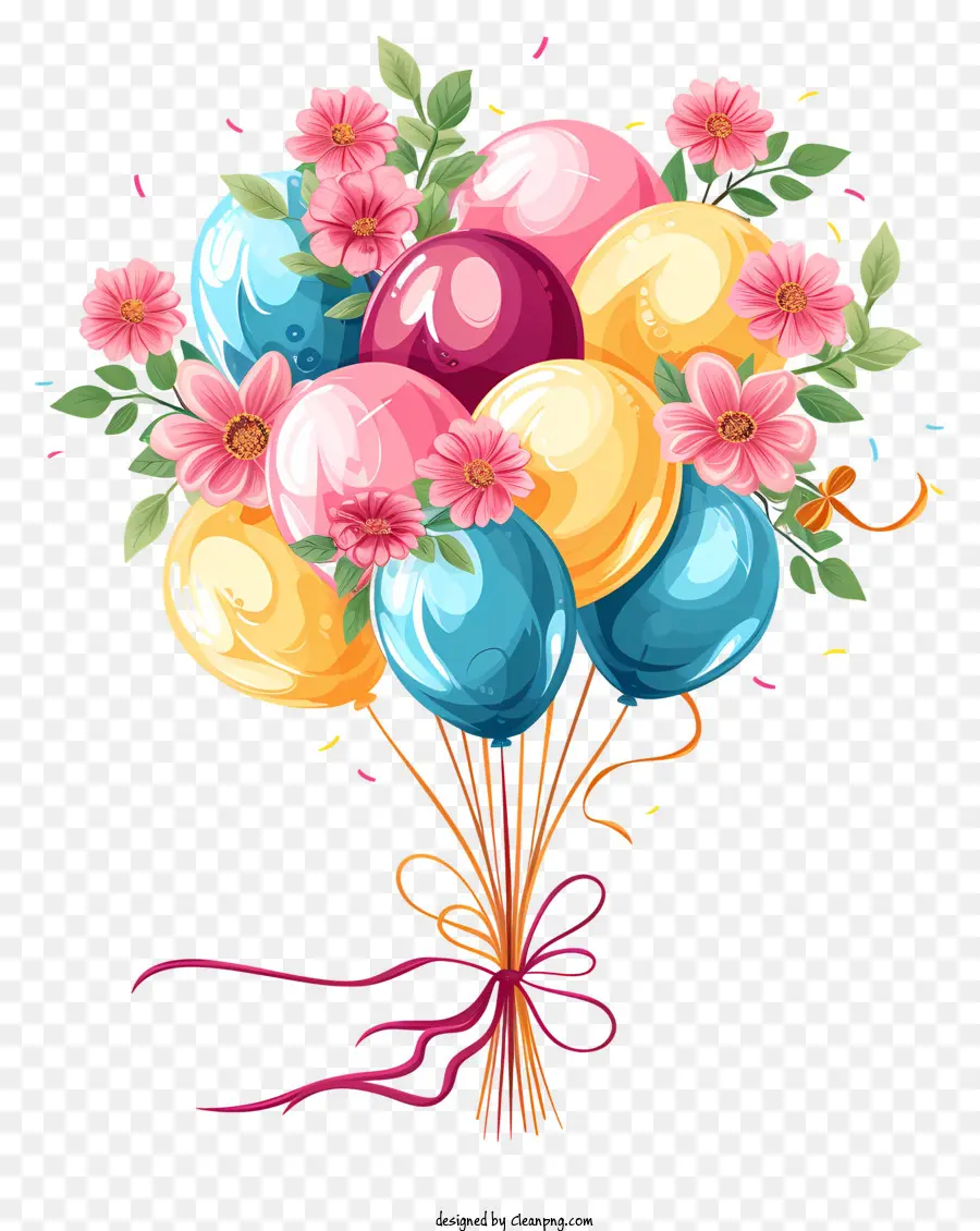 Ballons De Fête D'anniversaire，Ballons Et Fleurs PNG